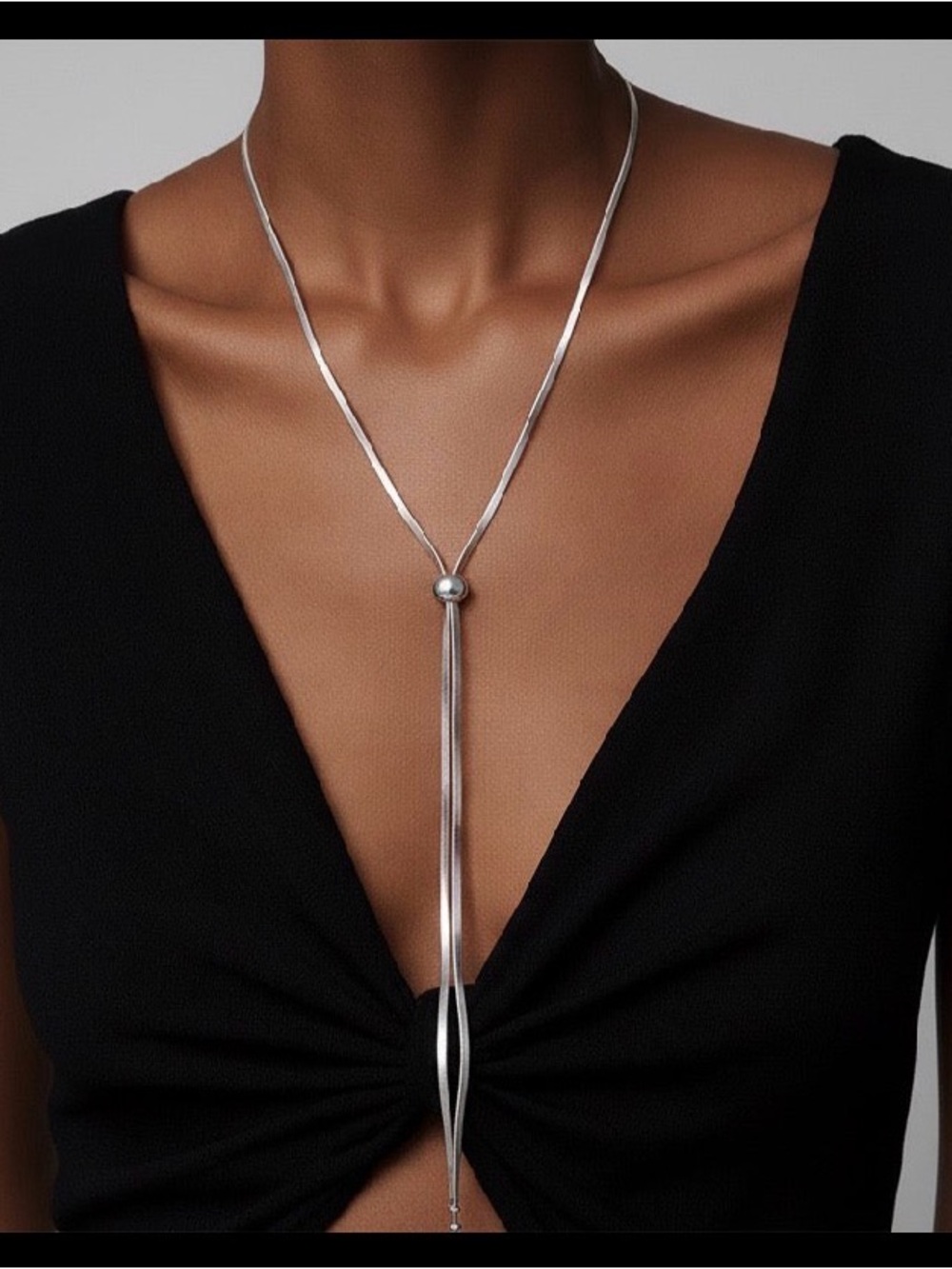 Polished Silver Lariat Necklace with Slider Bead